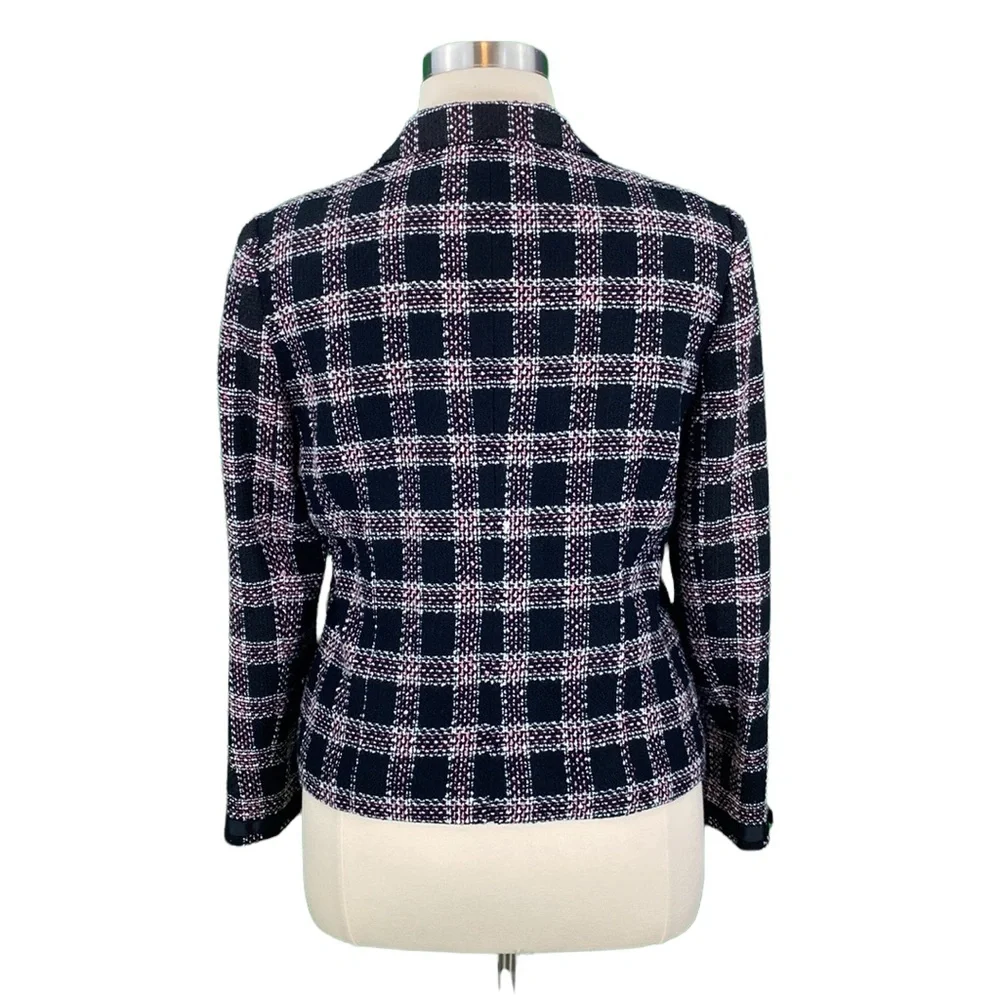Requirements Petite Classic Black and Pink Plaid Tweed Jacket - Picture 8 of 14